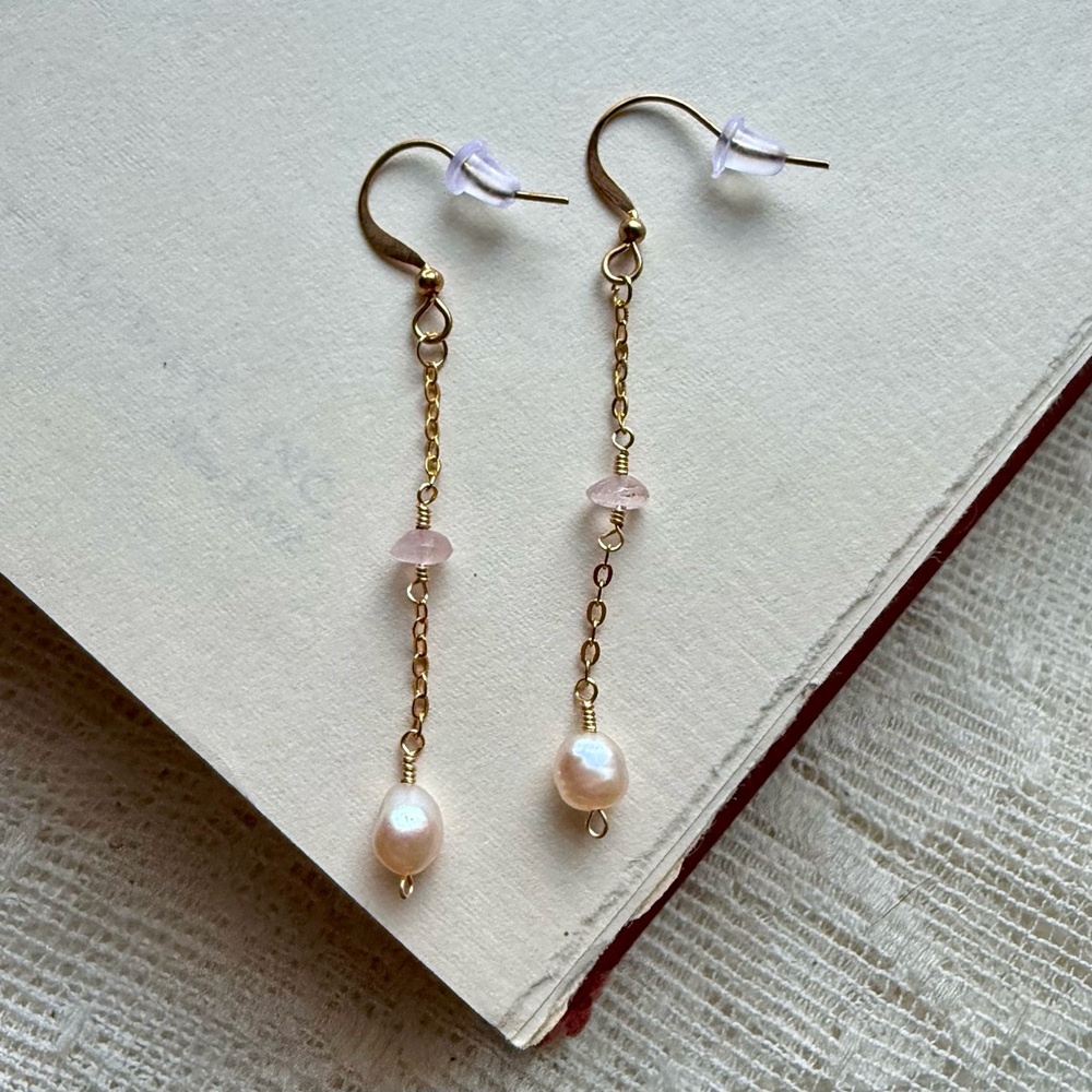 Rose Quartz and Pearl Dangle Earrings
